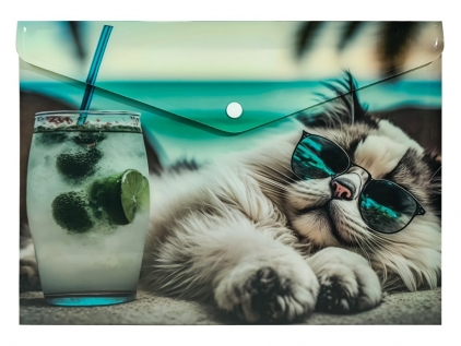 Alte rechizite de scoala Mapă plastic A4 clapă cu buton personalizată Panta Plast Chillout Cat