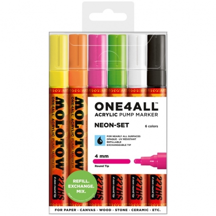 Markere cu vopsea, creta, speciale Marker acrilic One4All™ 227HS 4 mm Neon-Set 6 buc Molotow