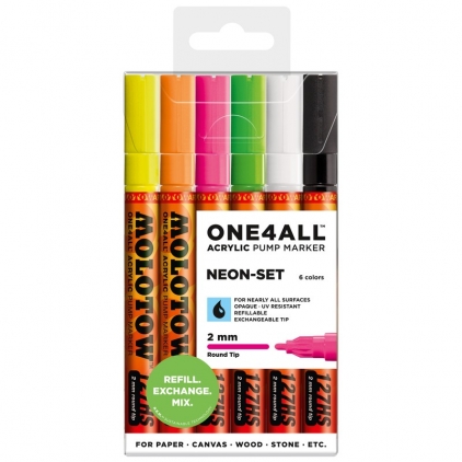 Markere cu vopsea, creta, speciale Marker acrilic One4All™ 127HS Neon-Set 6 buc Molotow
