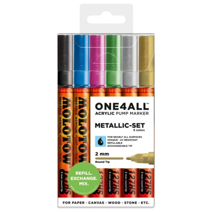 Markere cu vopsea, creta, speciale Marker acrilic One4All™ 127HS Metallic-Set 6 buc Molotow