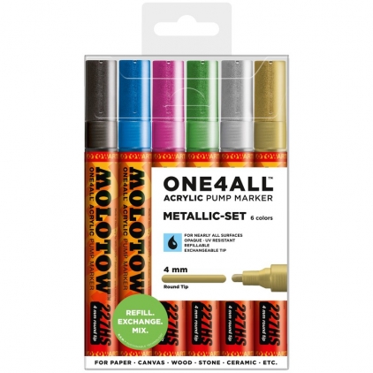 Markere cu vopsea, creta, speciale Marker acrilic One4All™ 227HS 4 mm Metallic-Set 6 buc Molotow
