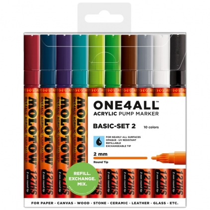 Markere permanente Marker acrilic One4All™ 127HS 2 mm Basic Set 2 10 buc Molotow