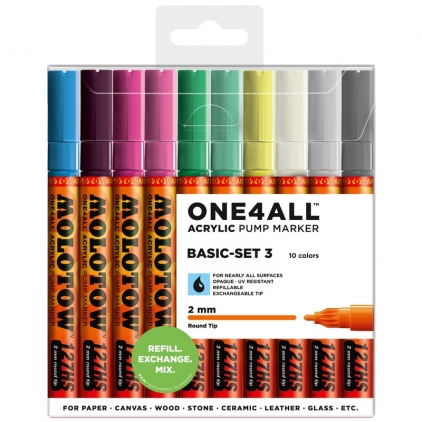 Markere permanente Marker acrilic One4All™ 127HS 2 mm Basic Set 3 10 buc Molotow
