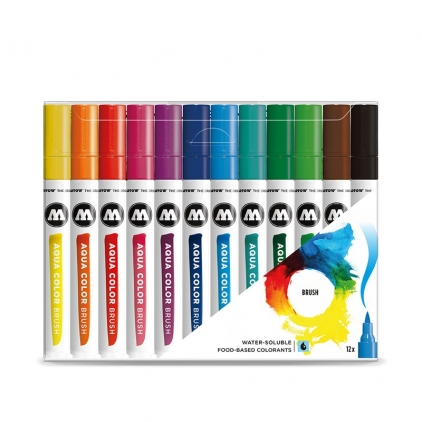 Markere cu vopsea, creta, speciale Brush Pen Molotow Aqua Color Basic1 12 buc/set