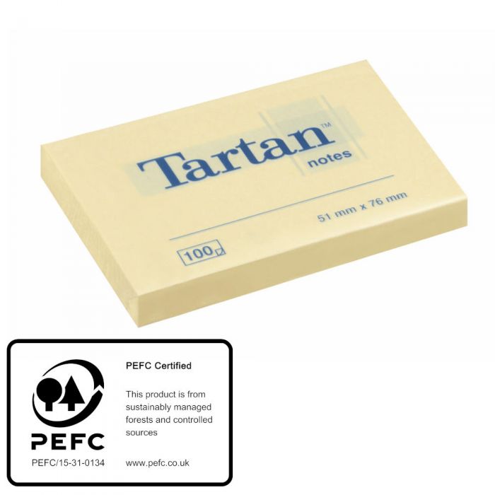 Post-it, note adezive, cuburi de hartie Notite adezive 51 x 76 mm PEFC 100 file galben pal Tartan™ 3M