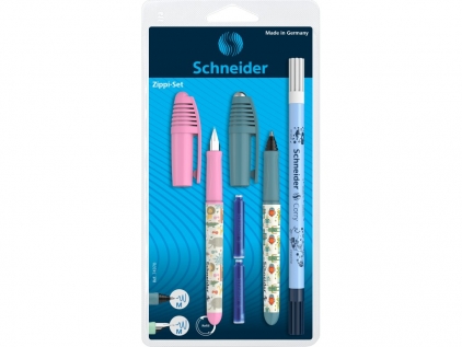 Stilouri Schneider, pixuri, rezerve Set Schneider Zippi stilou roz si roller verde cu pic Corry si 2 rezerve cerneala (2025/2026)