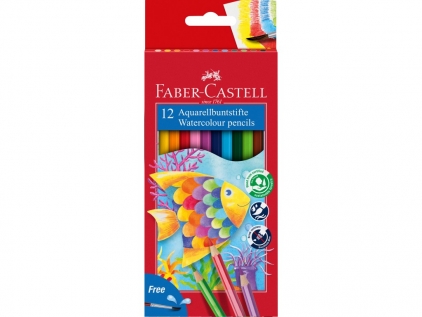 Creioane colorate, creioane speciale Creioane colorate hexagonale acuarelă + pensulă Faber-Castell 12 culori/set