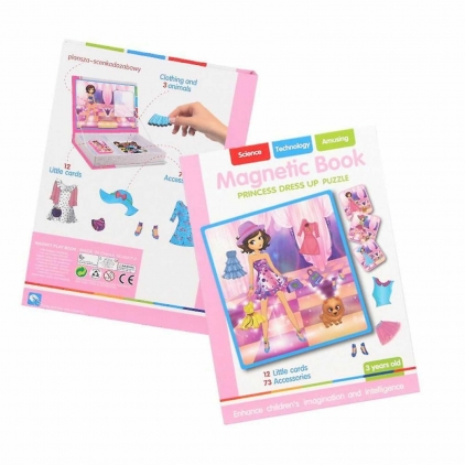 Jocuri logica, Montessori, STEM Carte magnetica puzzle, Imbraca Printesa, Fashion, Fetite, 73 piese magnetice, 12 carduri, Joc Educativ STEM