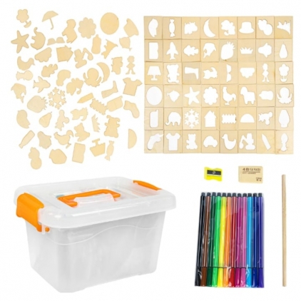 Lucru manual, craft Set 50 sabloane desen, din lemn, trusa cu accesorii de colorat