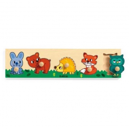 Jocuri puzzle Puzzle incastru din lemn, cu butoni, manere, Animale din padure, Djeco, varsta 1 - 3 ani, Baiat, Fata