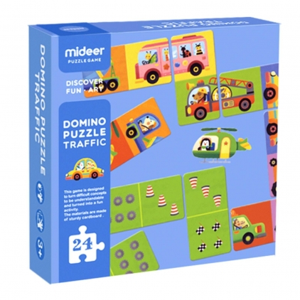 Jocuri puzzle Puzzle Domino cu Masini, 24 Piese cu Trafic si Mijloace de Transport