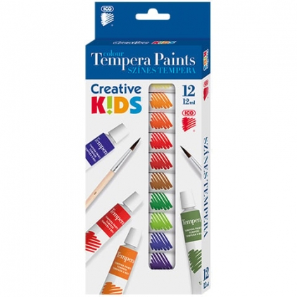 Acuarele, pensule, materiale pictura Tempera tuburi, pe baza de apa, tub 12 culori, 12 ml tub