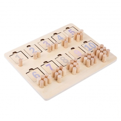 Jocuri puzzle Puzzle Incastru din lemn cu cifre si reprezentari cu pini, Joc de asociere