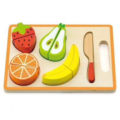 Jocuri logica, Montessori, STEM Fructe de feliat din lemn, cu tava, prindere cu scai
