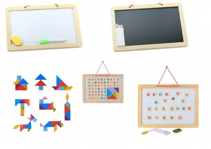 Alte rechizite de scoala Tabla Magnetica pentru copii, cu 2 fete si rama din lemn, 44 x 33 cm