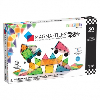 Jocuri strategie si indemanare MAGNA-TILES Grand Prix, set magnetic 50 de piese cu masinute, 3-9 ani