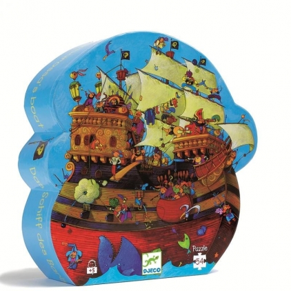Jocuri puzzle Corabia Barbarossa, Puzzle 36 piese mari in cutie in forma de nava, Djeco, varsta 3 - 6, 6 - 9 ani, Baiat
