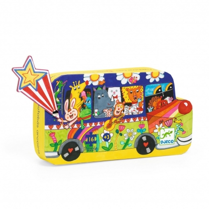 Jocuri puzzle Puzzle Autobuzul copilariei, 16 piese mari in cutie, Djeco, varsta 3 - 6 ani, Baiat, Fata
