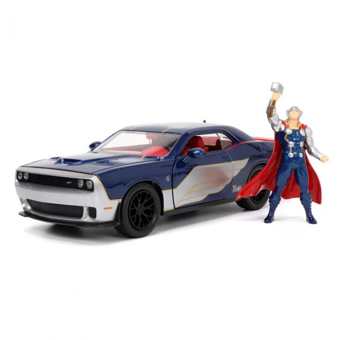 Figurine si roboti Marvel Avengers - set Thor si 2015 Dodge Challenge SRT8 Hellcat masina de jucarie metalica scara 1:24 Jada, varsta peste 8 ani