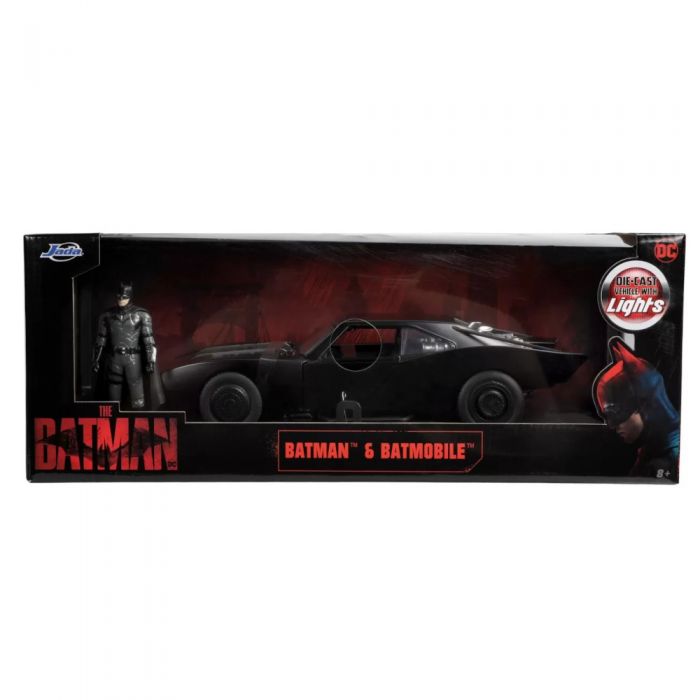 Figurine si roboti DC The Batman - set Batman si Batmobile masina de jucarie metalica cu lumini scara 1:18 Jada, varsta peste 8 ani