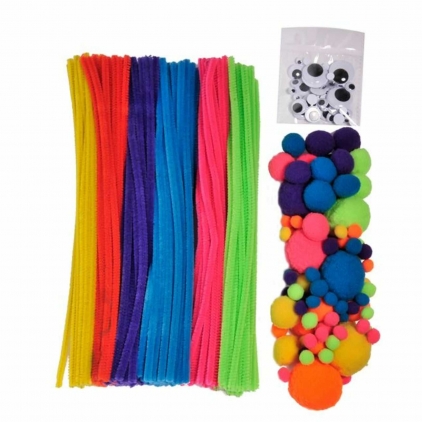 Lucru manual, craft Set creatie cu accesorii craft, 300 buc cu sarma plusata, pompon si ochisori