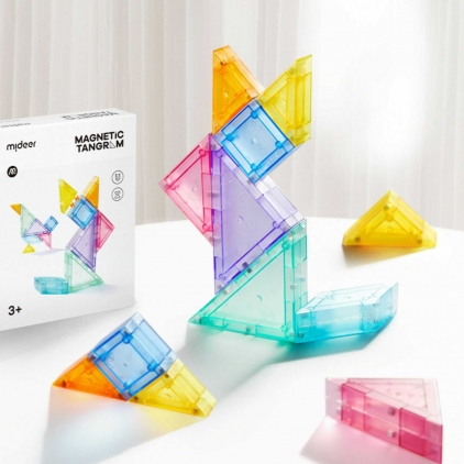 Jocuri strategie si indemanare Joc Tangram Magnetic, 7 piese magnetice, clepsidra si 100 modele puzzle