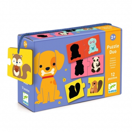 Jocuri puzzle Puzzle Duo - Siluete, Set 12 jocuri puzzle din 2 piese, Djeco, varsta 1 - 3 ani, Baiat, Fata