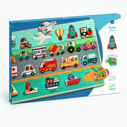 Jocuri puzzle Puzzle lemn cu mijloace de transport, Vroom-vroom, Djeco, varsta 1 - 3 ani, Baiat, Fata