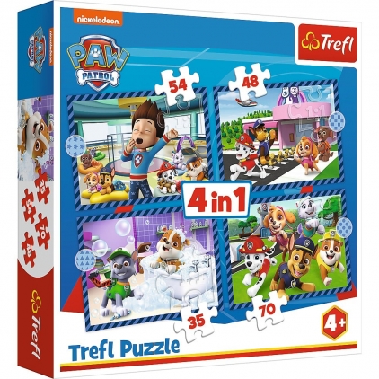 Jocuri puzzle Puzzle trefl 4in1 patrula catelusilor activitatile zilnice ale echipei