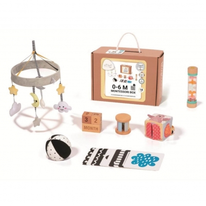 Jocuri logica, Montessori, STEM Set 7 Jucarii Montessori pentru Bebelusi, 0 - 6 luni, Cutie educativa, Box