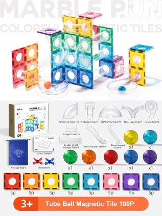 Jucarii de rol, muzica, seturi joaca Set de constructie magnetic, marble run, 100 piese