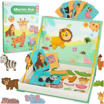 Jocuri logica, Montessori, STEM Carte magnetica, Animale Salbatice, Joc Puzzle cu 47 Piese Magnetice, STEAM