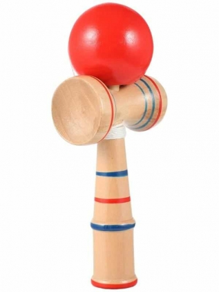 Jocuri strategie si indemanare Kendama din lemn, jucarie de dexteritate japoneza, 17 cm, Rosu