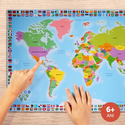 Jocuri educative pentru copii Harta lumii bilingva si creion interactiv