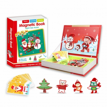 Luna cadourilor Carte magnetica cu puzzle magnetic, Mos Craciun, Sarbatori Fericite